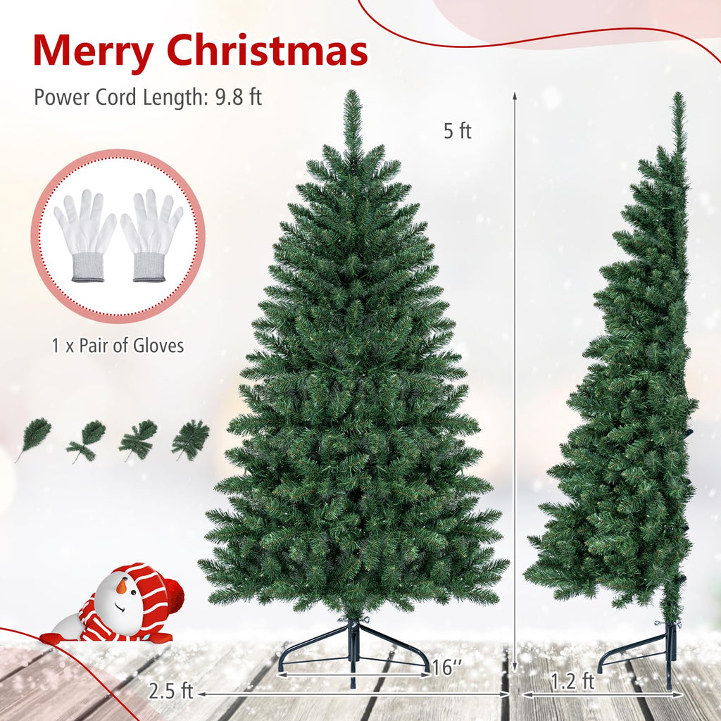 5 FT Pre-Lit Half Christmas Tree with 170 LED Lights, Easy Setup