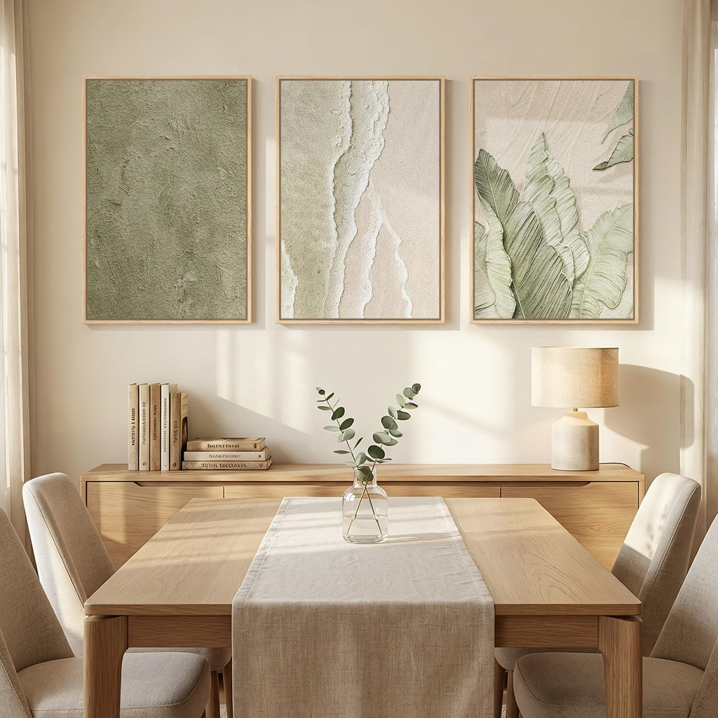 Framed Abstract Sage Green 3 Piece Wall Art, 16x24 In