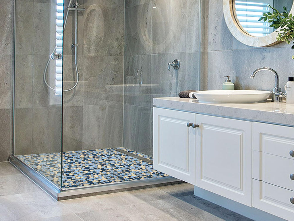 Shower Floor Pebble Tile Blue Mosaic Tiles Wall Backsplash Floor [Set of 5 Sheets]