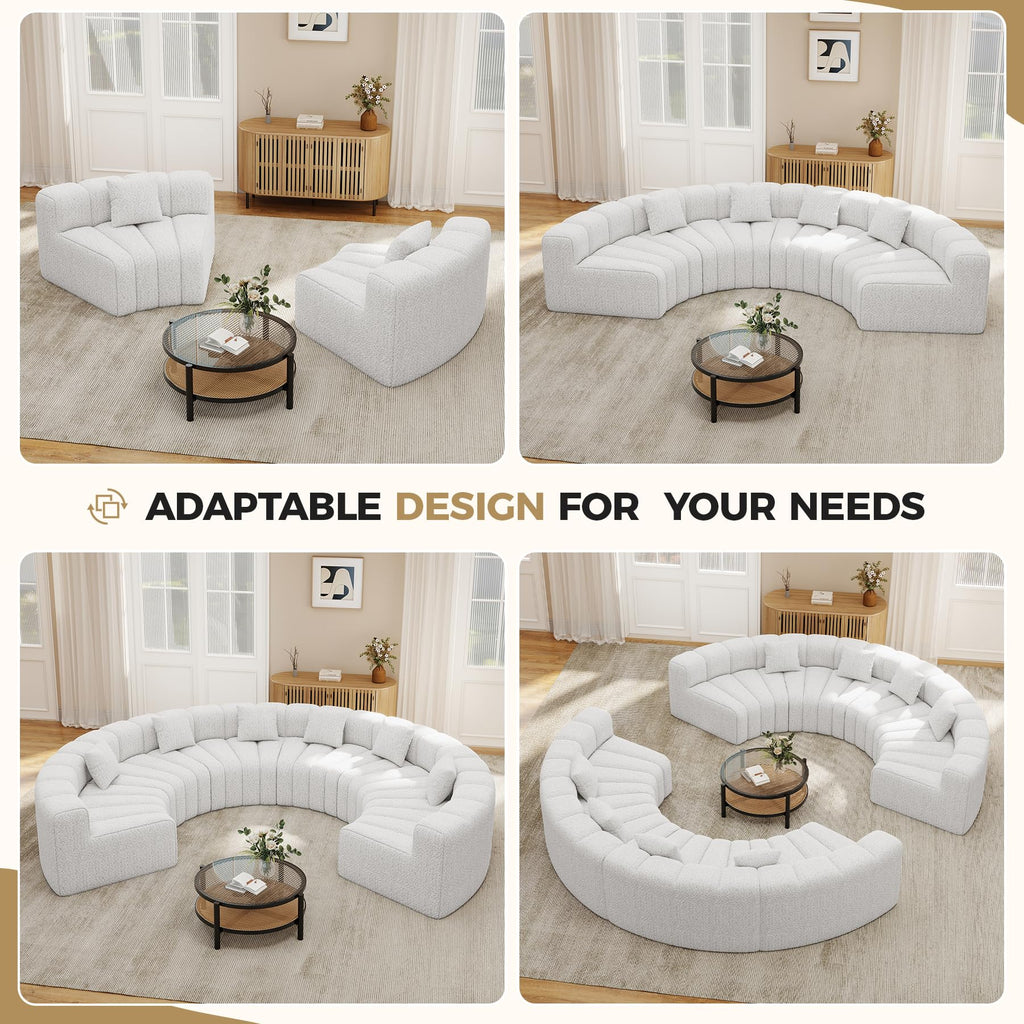 2PCS 1/8 Round Curved Sofa, 2 Seater Modular Velvet Couch, Modern Boneless Sectional Couches, No Assembly Required