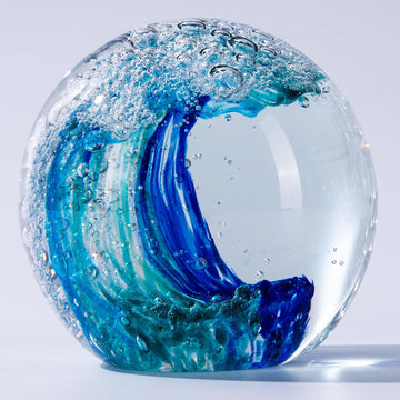 3.15" Ocean Wave Art Glass Paperweight, Hand Blown s Collectibles, Ocean Waves Decor Coastal Beach