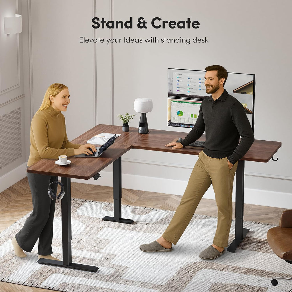 Reversible L Shaped Standing Desk - 63 x 55 Inch Electric Adjustable Height Corner Standing Desk, Ergonomic Sit Stand