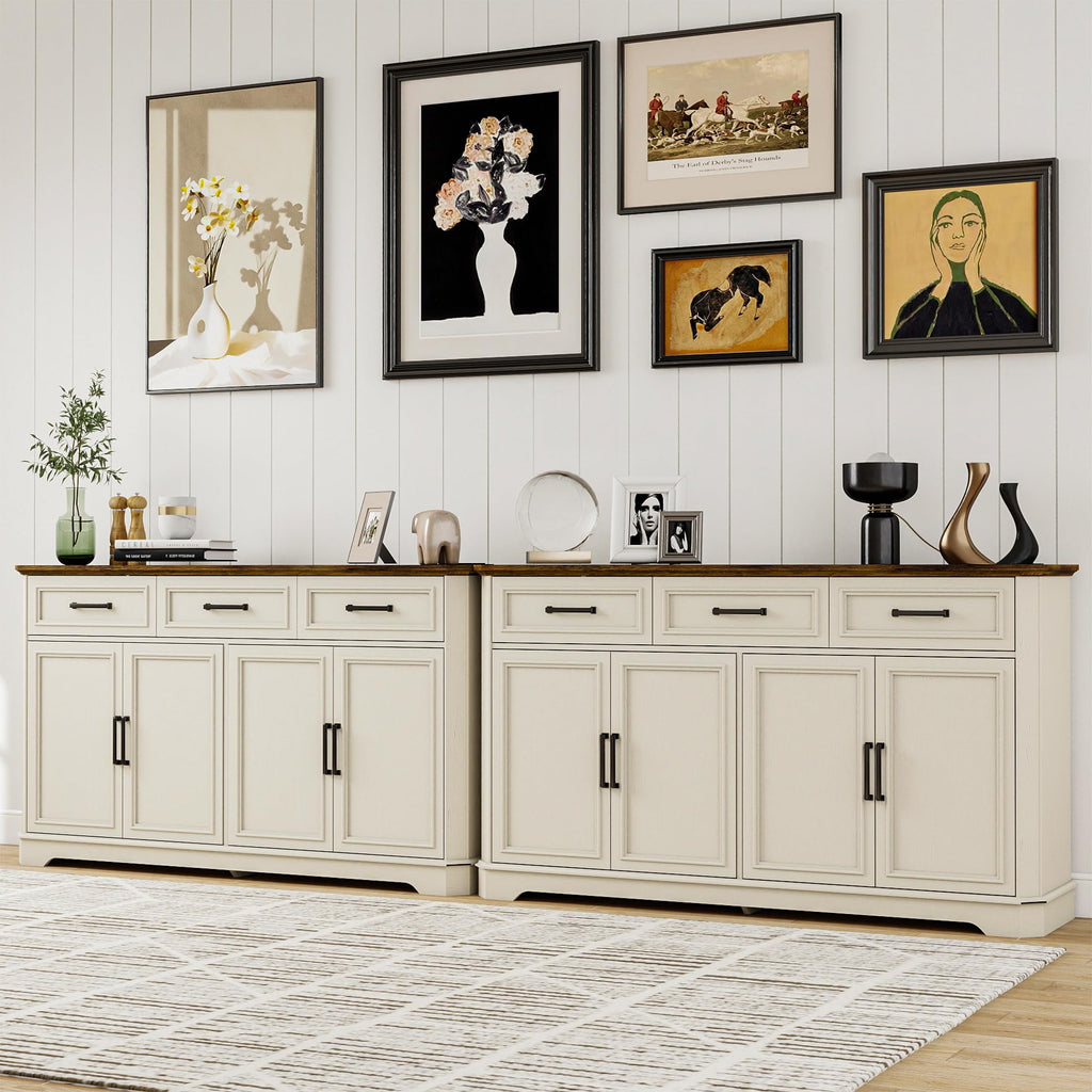 64" Farmhouse Sideboard Buffet Cabinet, Antique White Credenza