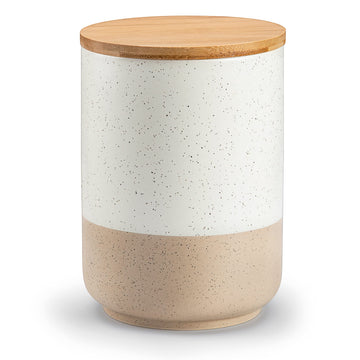 Sabine Large Ceramic Canister with Airtight Wood Lid - 74 oz Kitchen Food Storage Jar for Flour, Sugar, Coffee, Tea &