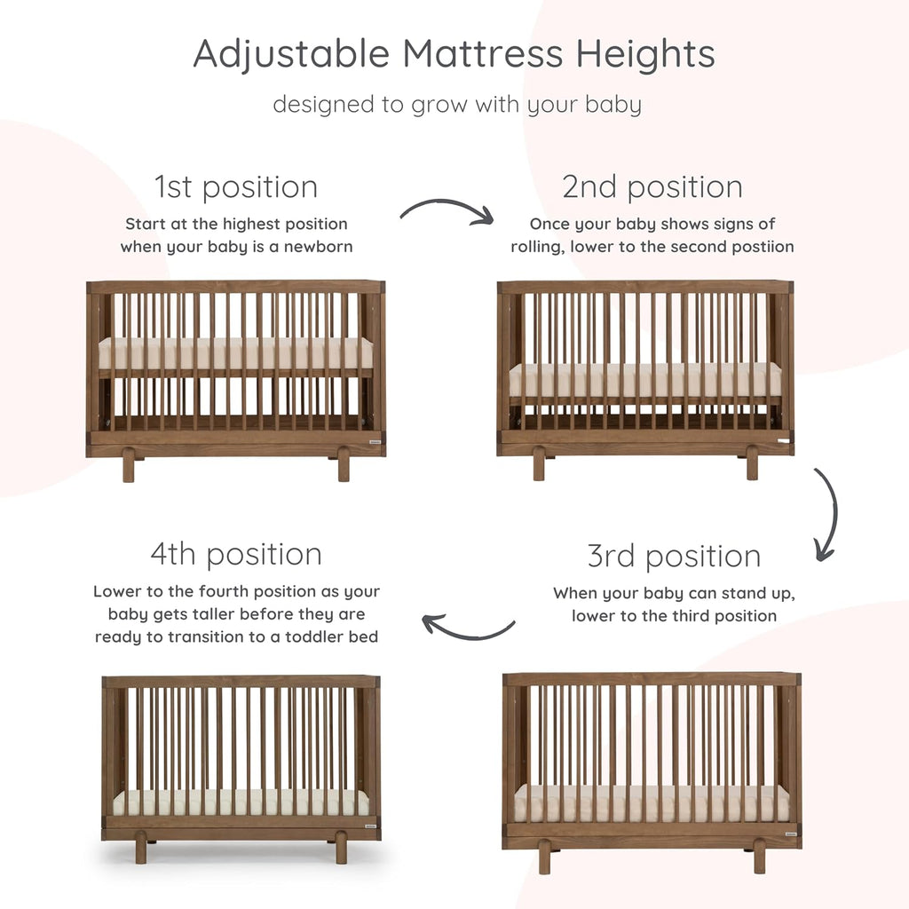 Baby Bliss 4-in-1 Convertible Wood Crib Bed, Made in Italy, Walnut | Crib to Toddler & Day Bed, GREENGUARD Gold
