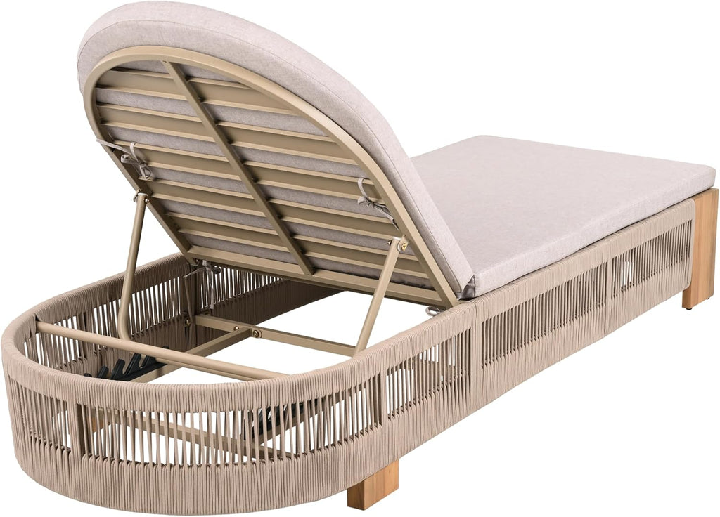 2-Piece Outdoor Chaise Lounge Chair with Adjustable Backrest & Waterproof Cushion - Acacia Wood Pool Sun Lounger