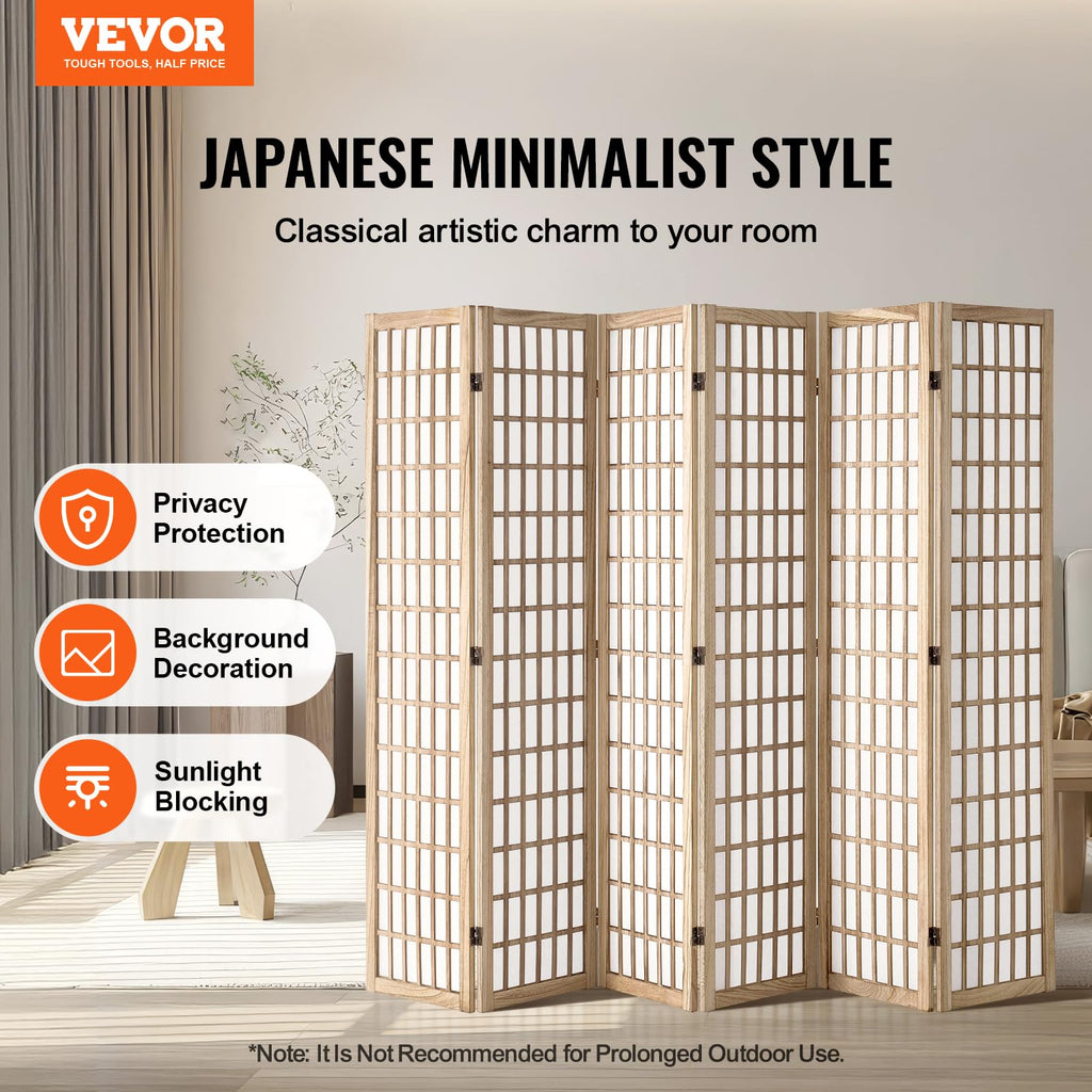 Room Divider, 6 Panel Japanese Room Divider, Wood Folding Privacy Screen Indoor, Partition Dividers Portable