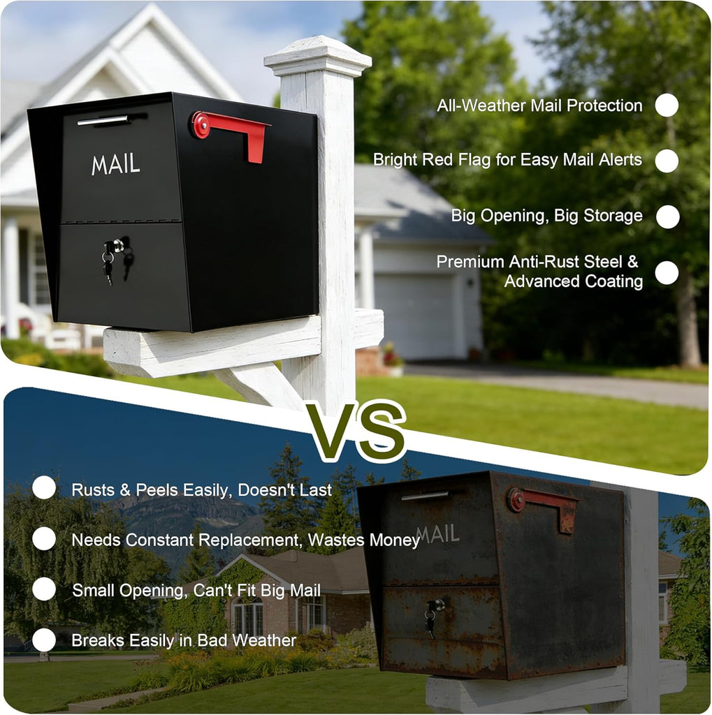 XL Post-Mount Mailbox, Weather Resistant, Large Outdoor Mailboxes, Galvanized Steel Heavy Duty Mailbox