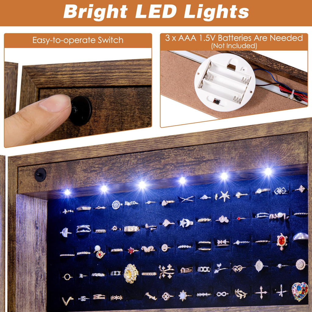 Jewelry Cabinet Freestanding, Lockable Jewelry Armoire Organizer with Full-length Frameless Mirror, Drawers, Inner