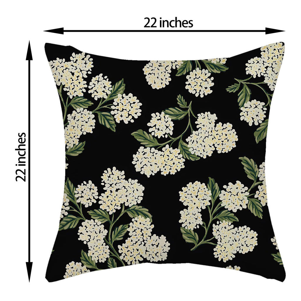 Black Spring Pillow Covers 22x22 Inch 2 Pcs Green Hydrangea Flower Decor Throw Pillows Vintage Floral Seasonal Summer