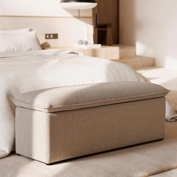 Modern Storage Bench, Upholstered Storage Ottoman Chenille Fabric with Seating Entryway Bench Living Room, Oatmeal