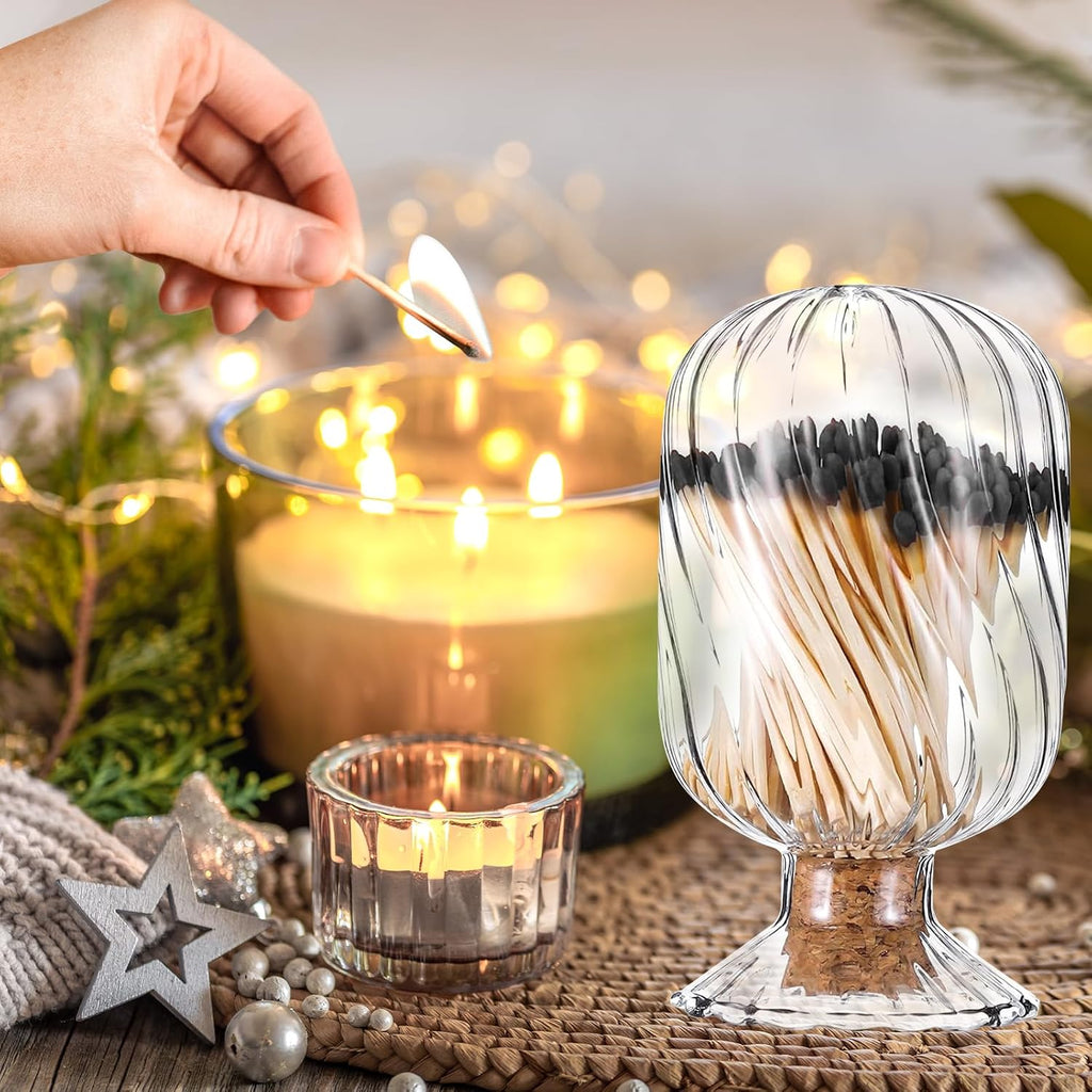 Glass Match Holder Jar with Striker, Decorative Glass Container for Matches