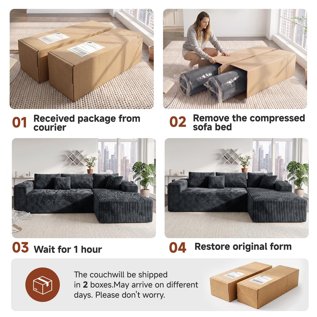 Couch ≈105inch, L-Shaped Sofa, Boneless Couch, with Chaise(Grey)