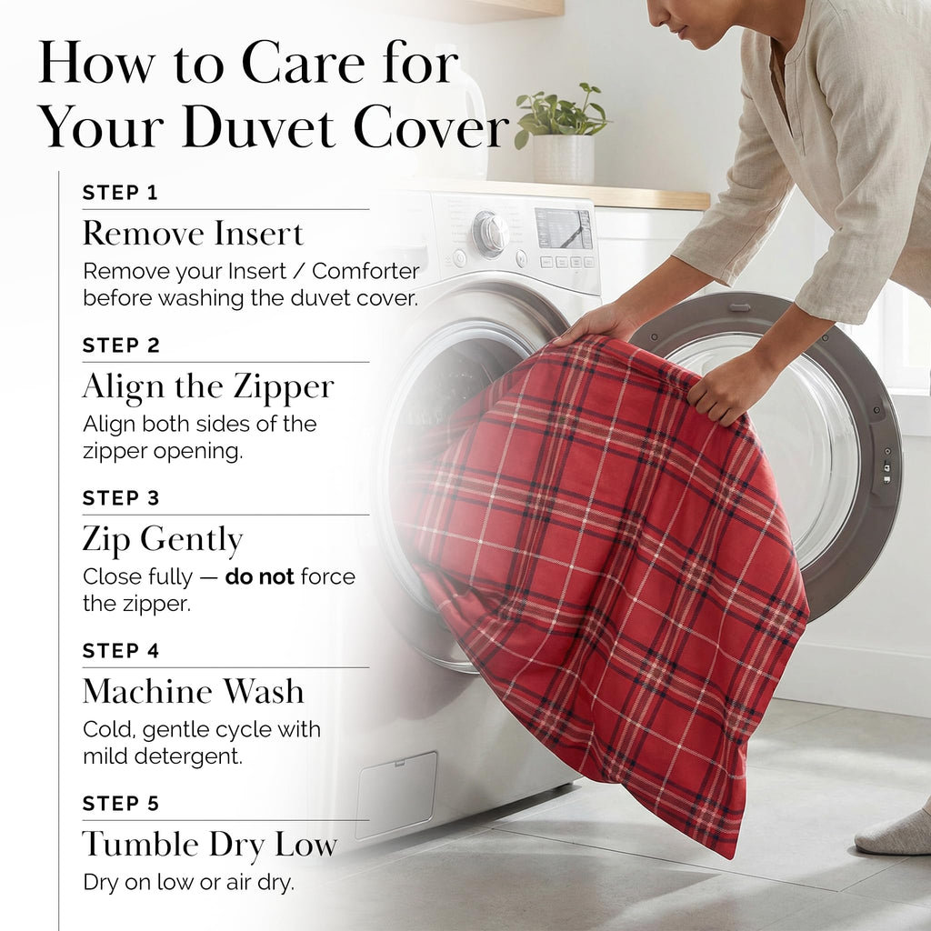 Plaid Duvet Cover Set Easy Care Hotel Quality Red