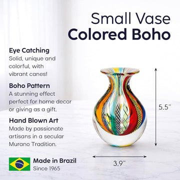 Murano Style Glass Vase Hand Blown Colored Canes Boho Effect Home Decor