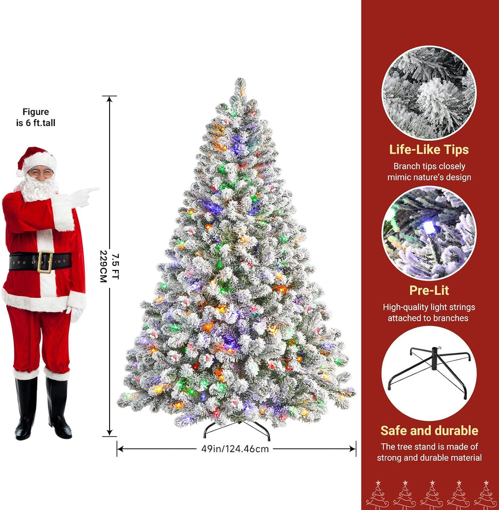 Prelit Flocked Spruce Artificial Christmas Tree with Remote