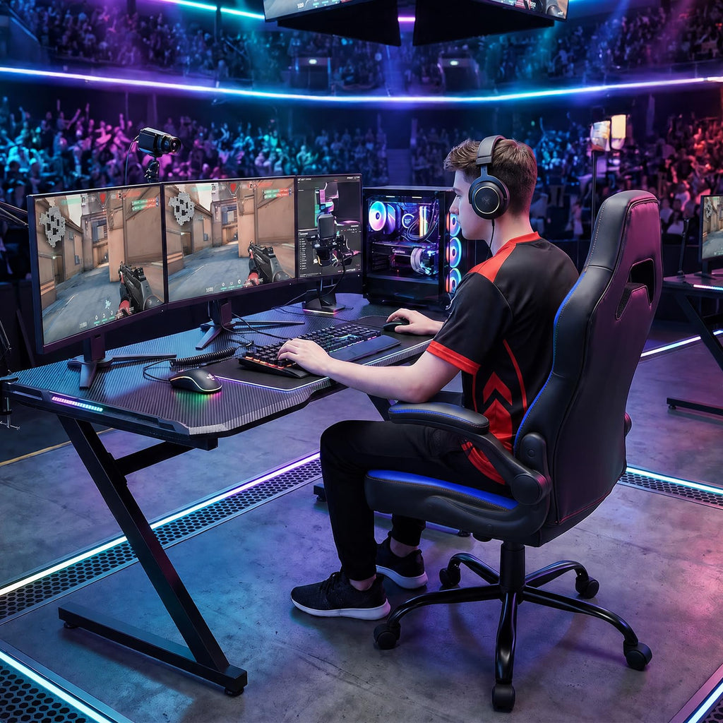 Computer Desk Chair, Lumbar Support Video Game Chair PU Leather