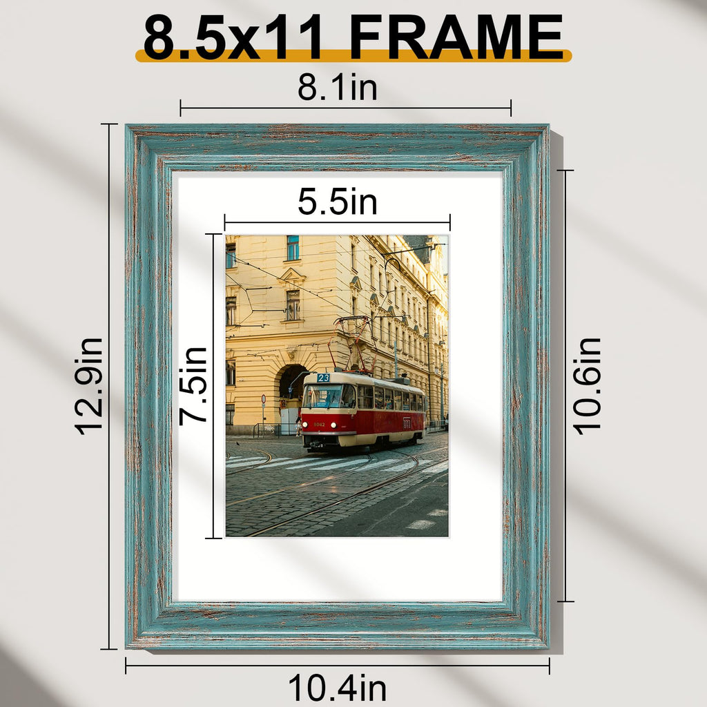 8.5x11 Picture Frames Set of 2, Vintage Photo Frames, Rustic Blue
