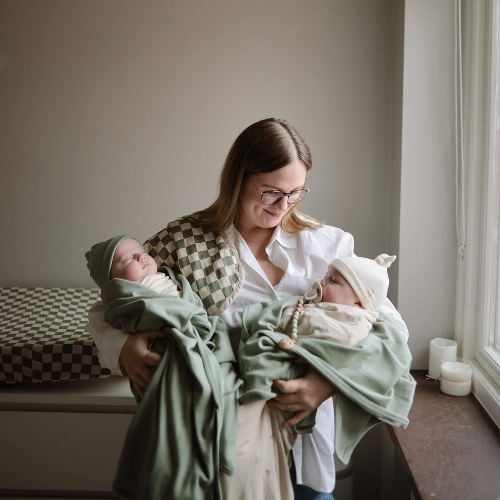 Extra Soft Baby Blanket | Cotton and Elastane Ribbed Receiving Blanket, Swaddle, Stroller | 35x35 Inch (Roman Green)