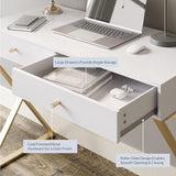 Modern 42 Inch Makeup Vanity Dressing Table or Home Office Computer Laptop Writing Desk with Two Storage Drawers