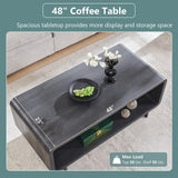 48" Modern Coffee Table, 2-Tier Minimalist Center Table with Storage Shelf, Curved Profile Design