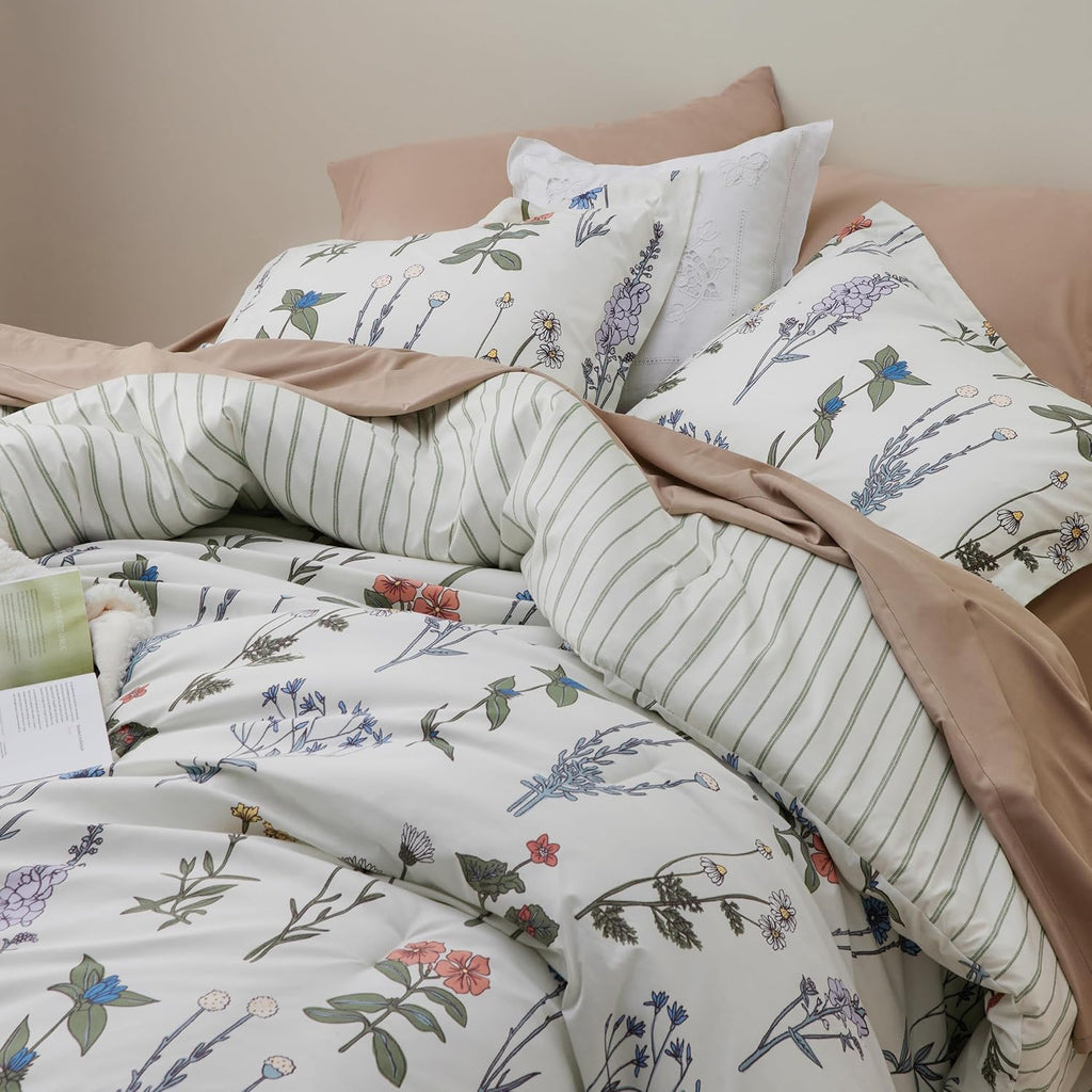 Comforter Set Queen - Cute Floral Bedding Comforter Set, 3 Pieces