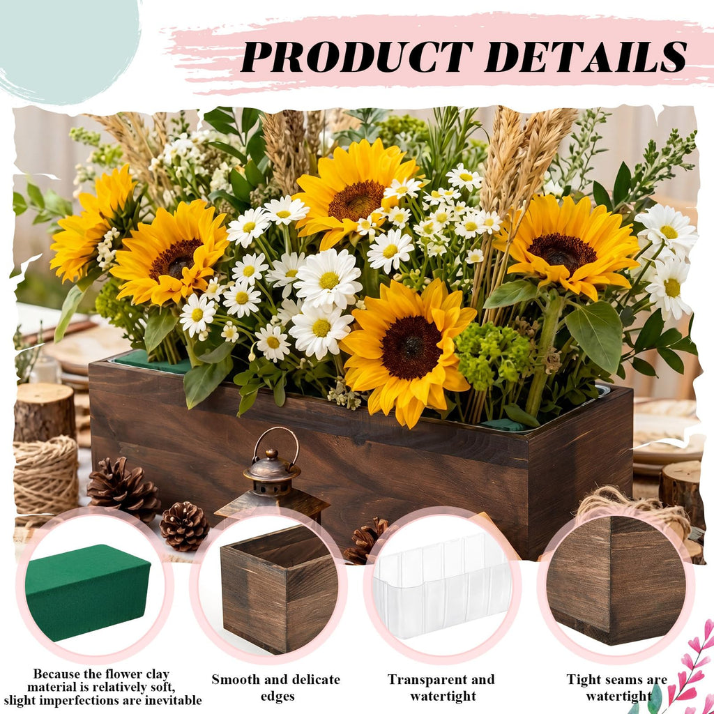 4 Set Wood Boxes for Centerpieces 16x4 Inch Rectangle Wooden Planter Box Rustic Wooden Planters with Removable