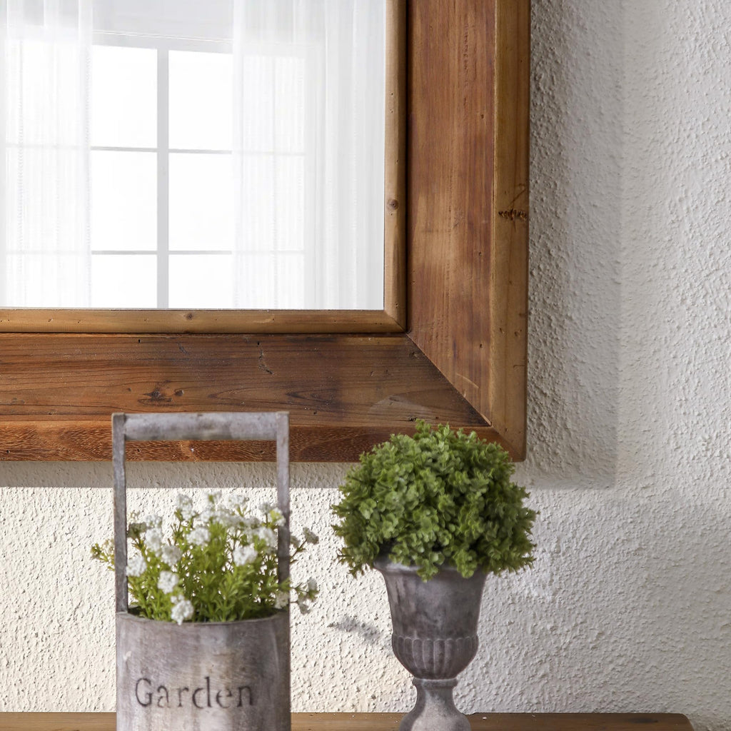 Rustic Farmhouse Wall Mirror, Solid Wood Frame Square Decorative Mirror, Country Style Accent Mirror, 32"x32"