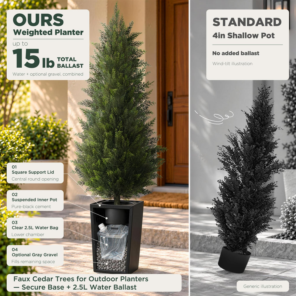 Cedar Trees for Outdoors, 6ft 1-Pack Black Square Planter