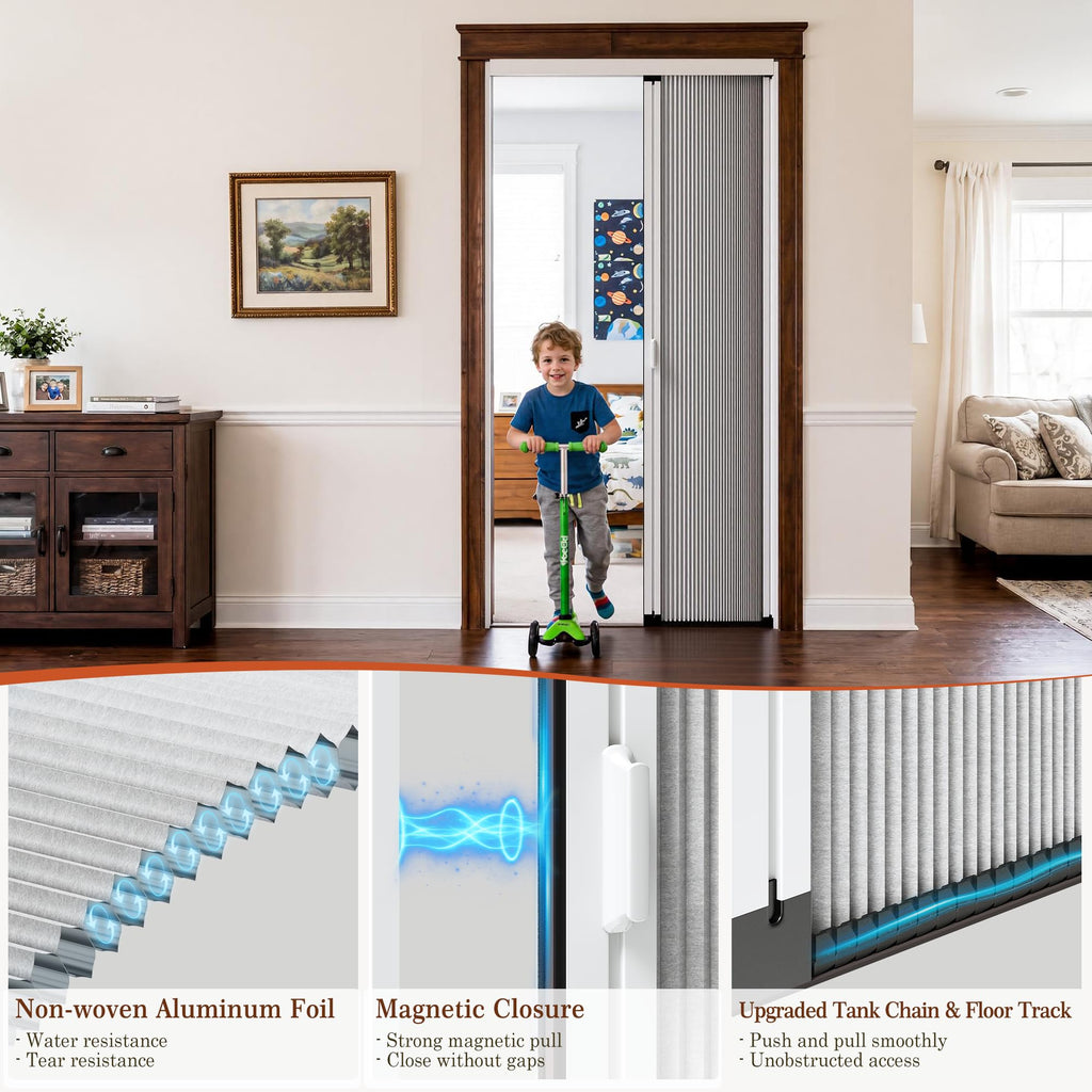 Interior Accordion Door 36" x 80", Aluminum Frame & Cellular Fabric