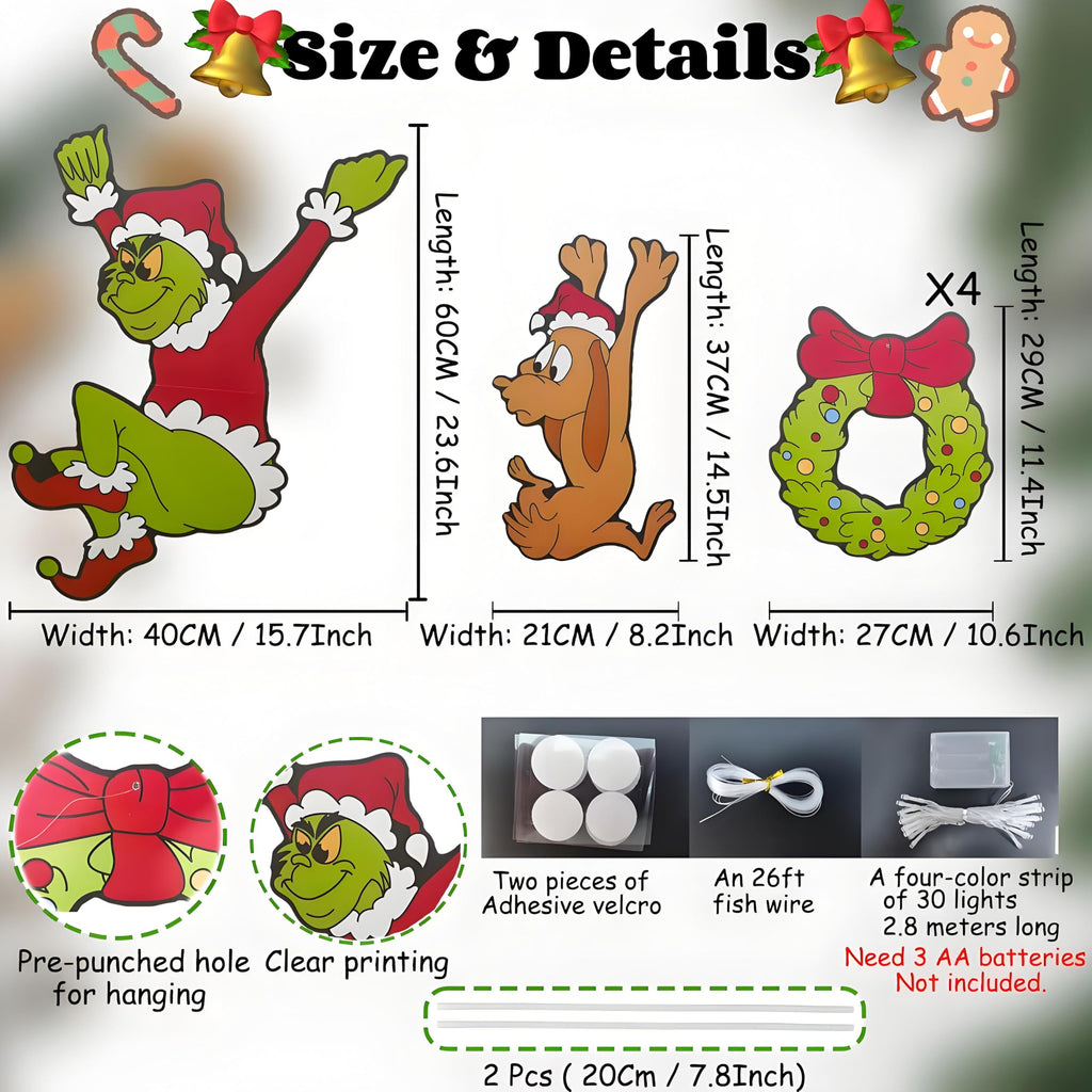 Outdoor Christmas Fence Decorations, 6Pcs Light Up Christmas Fence Peeker Signs Decor with LED String Lights for Yard