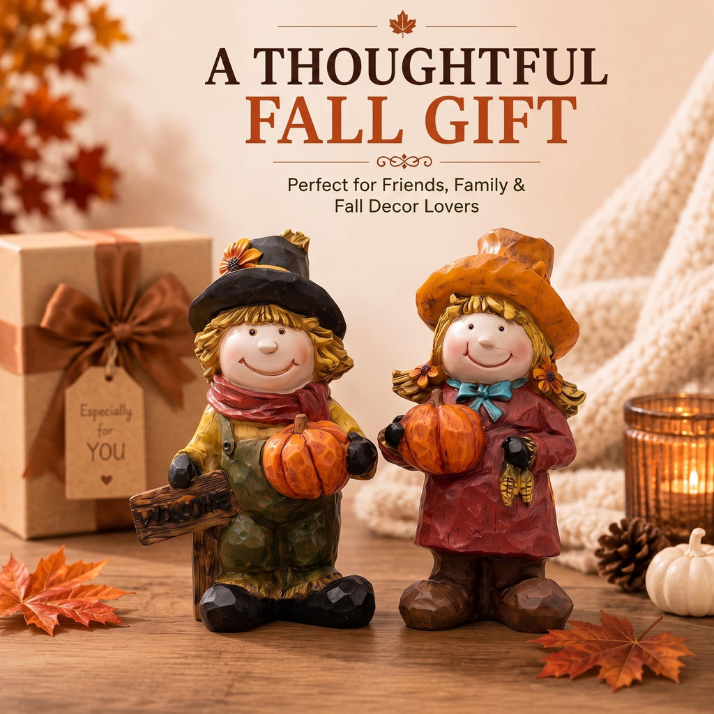 Fall Scarecrow Figurines Set of 2, Thanksgiving Pumpkin Decor