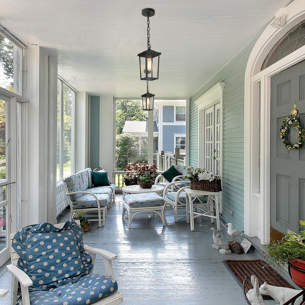Outdoor Pendant Light Fixture, Farmhouse Exterior Anti-Rust Hanging Lights with Adjustable Chain