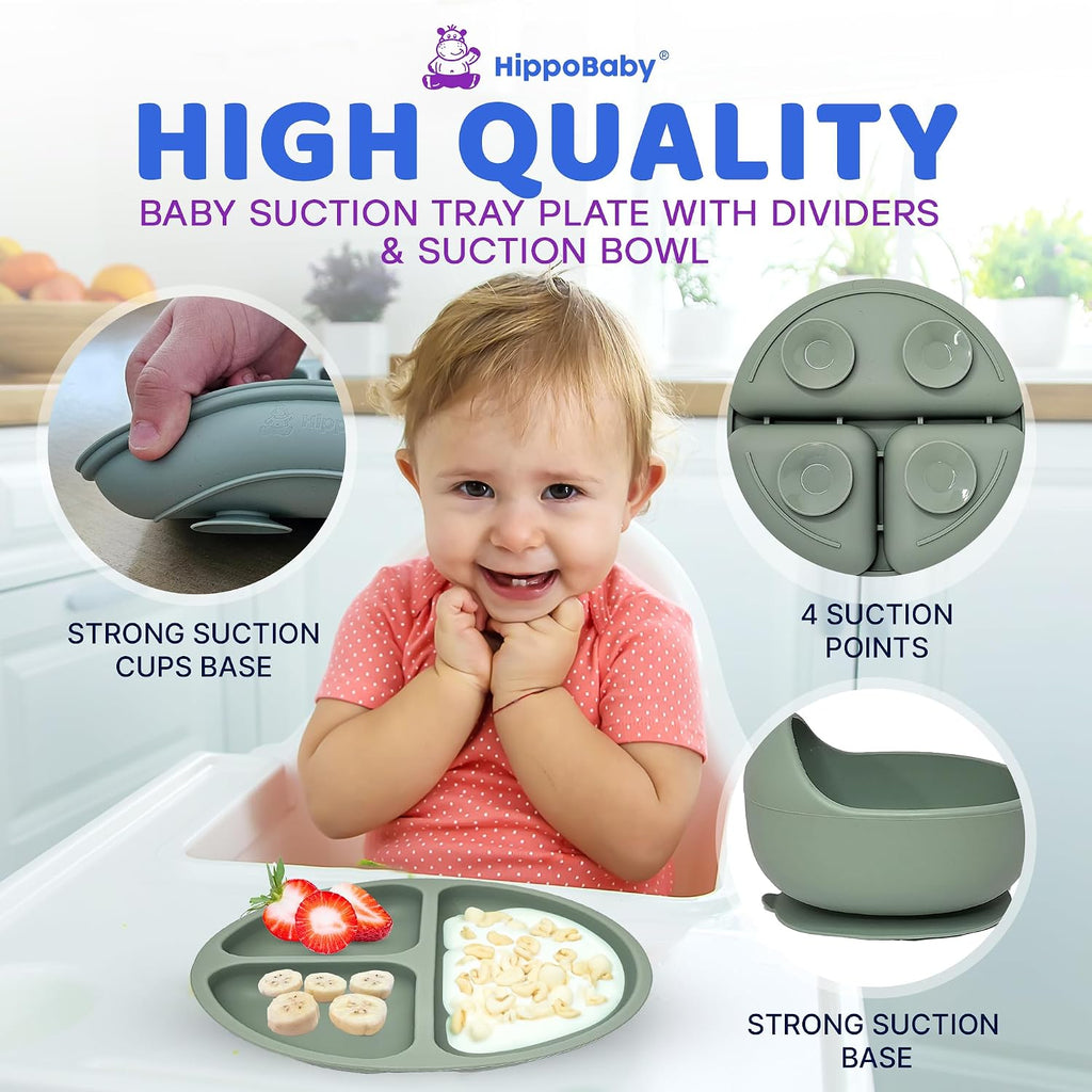 Baby Led Weaning Supplies | 10 Piece Silicone Baby Feeding Set, Baby Toddler Bib Cup Divided Plate and Bowl Self