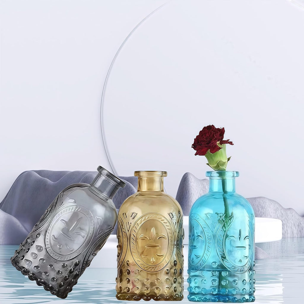 Amber Glass Reed Diffuser Bottles,Apothecary Diffuser Decorative Bottles with Cork Lid,Small Flower Bud - Set of 2