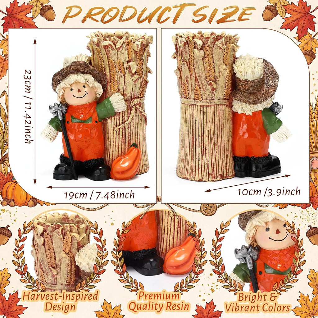 Fall Scarecrow Vase Decoration 11.4 Inch Resin Wheat Vase