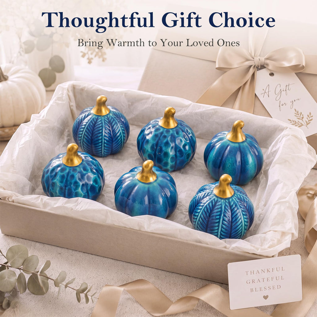 6 Pcs Coastal Ceramic Pumpkins Fall Table Centerpieces