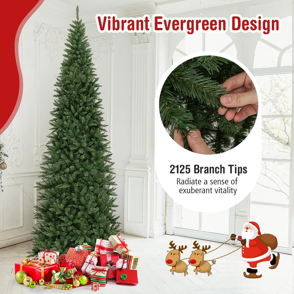 12 FT Pre-lit Artificial Christmas Tree, Hinged Christmas Tree w/Quick Power Connector, 2125 Branch Tips & 800 Warm