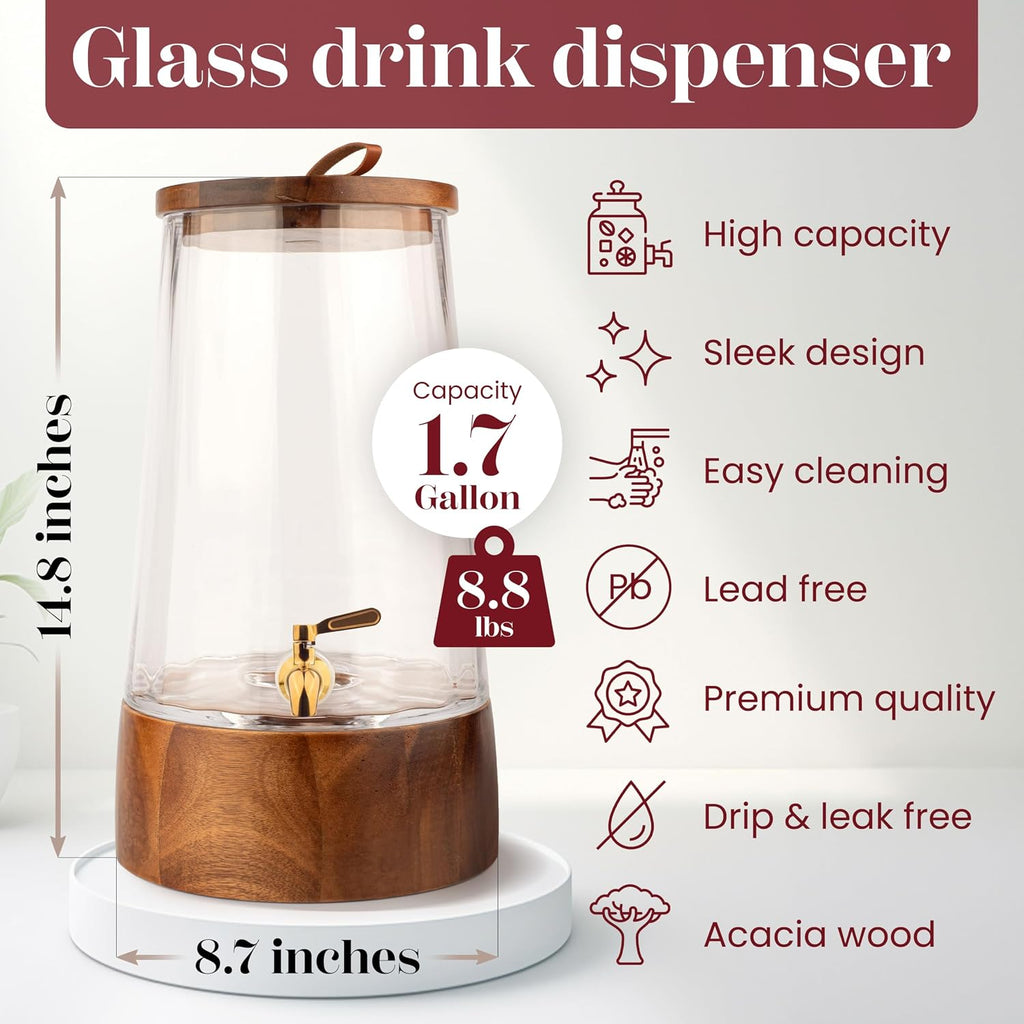 Glass Drink Dispenser with Spigot - Beverage Dispenser with Stand