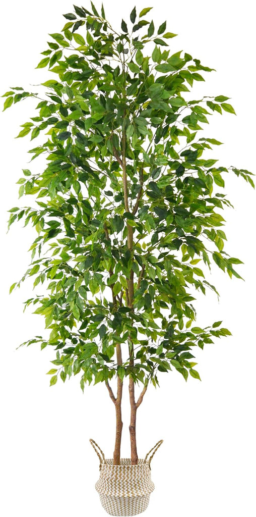 Artificial Ficus Tree 8ft Fake Floor Plant with Woven Basket