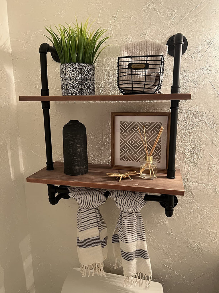 Solid Wood Industrial Pipe Floating Shelves Bathroom Pipe Shelving