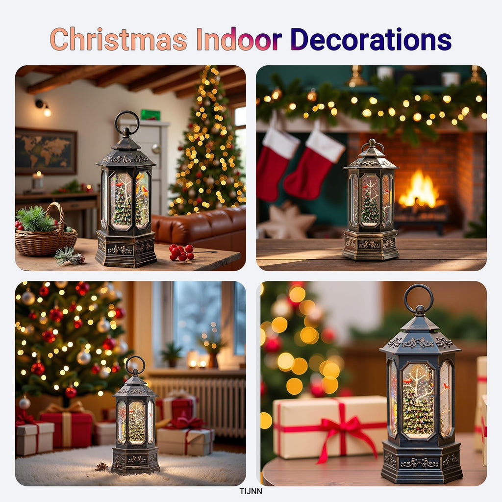 Christmas Snow Globe Lantern with Christmas Tree, Musical Glitter Snow Globes Water Lantern, USB and Battery Powered