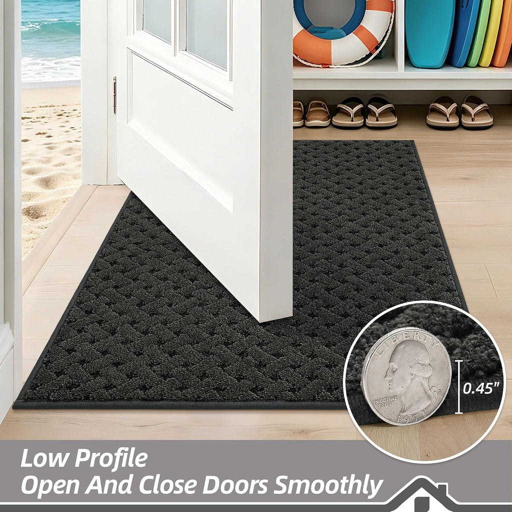 Dirt Trapper Door Mat Non-Slip Entryway Rugs, 24" x 36", Dark Grey | Absorbent Dog Doormats, Woven-Look Washable