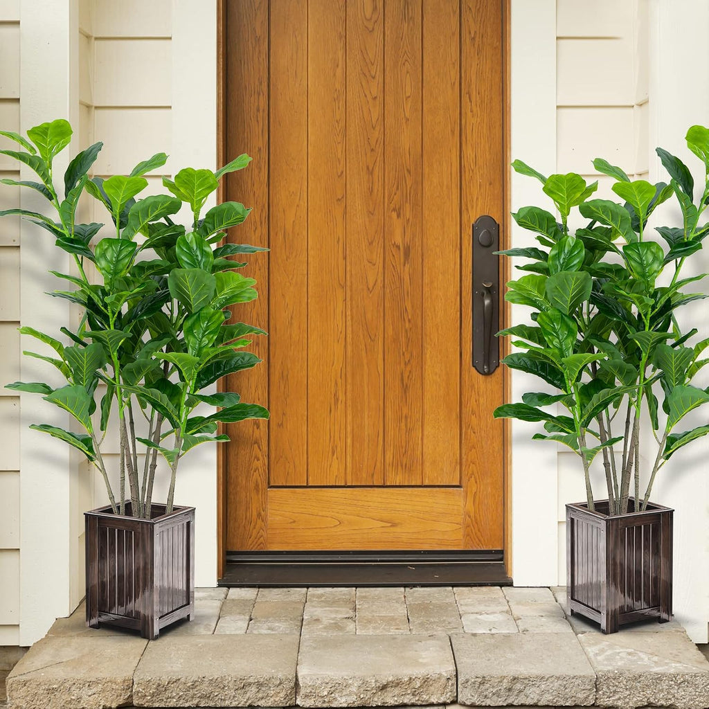 Fake Fiddle Leaf Fig Tree, 2-Pack 51'' Tall Artificial Tree Greenery Plants in Pots W/100 Leaves, Decorative Faux - Set of 2