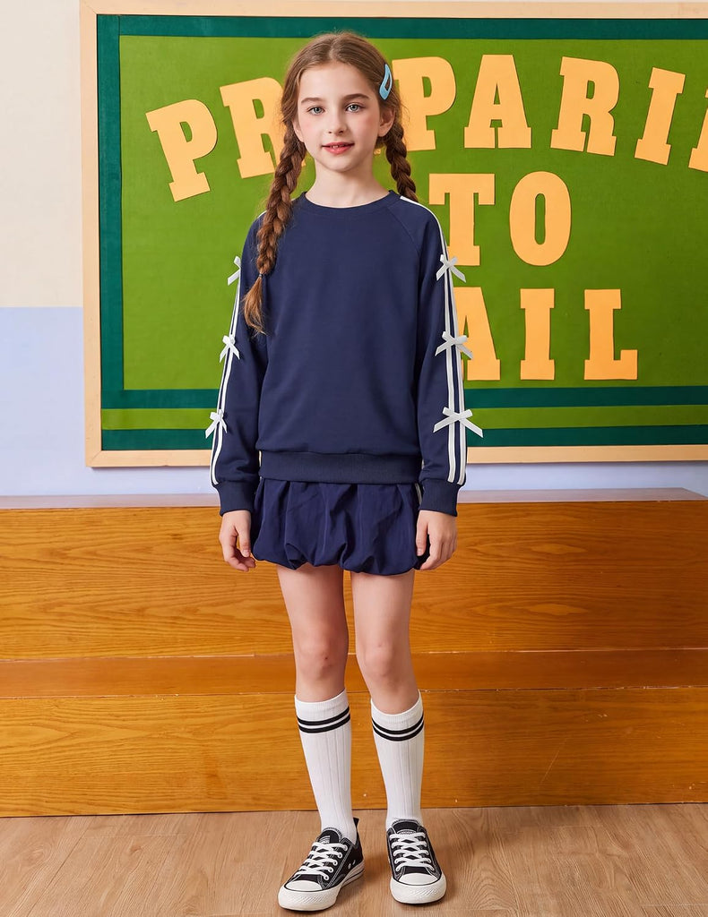 Girls Crewneck Sweatshirt Long Sleeve Pullover Tops with Bow