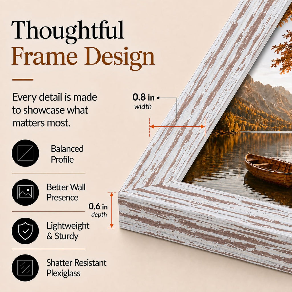 16x24 Picture Frame Rustic White for Poster Photo Picture and 40x60 cm Canvas, Horizontal and Vertical Formats for