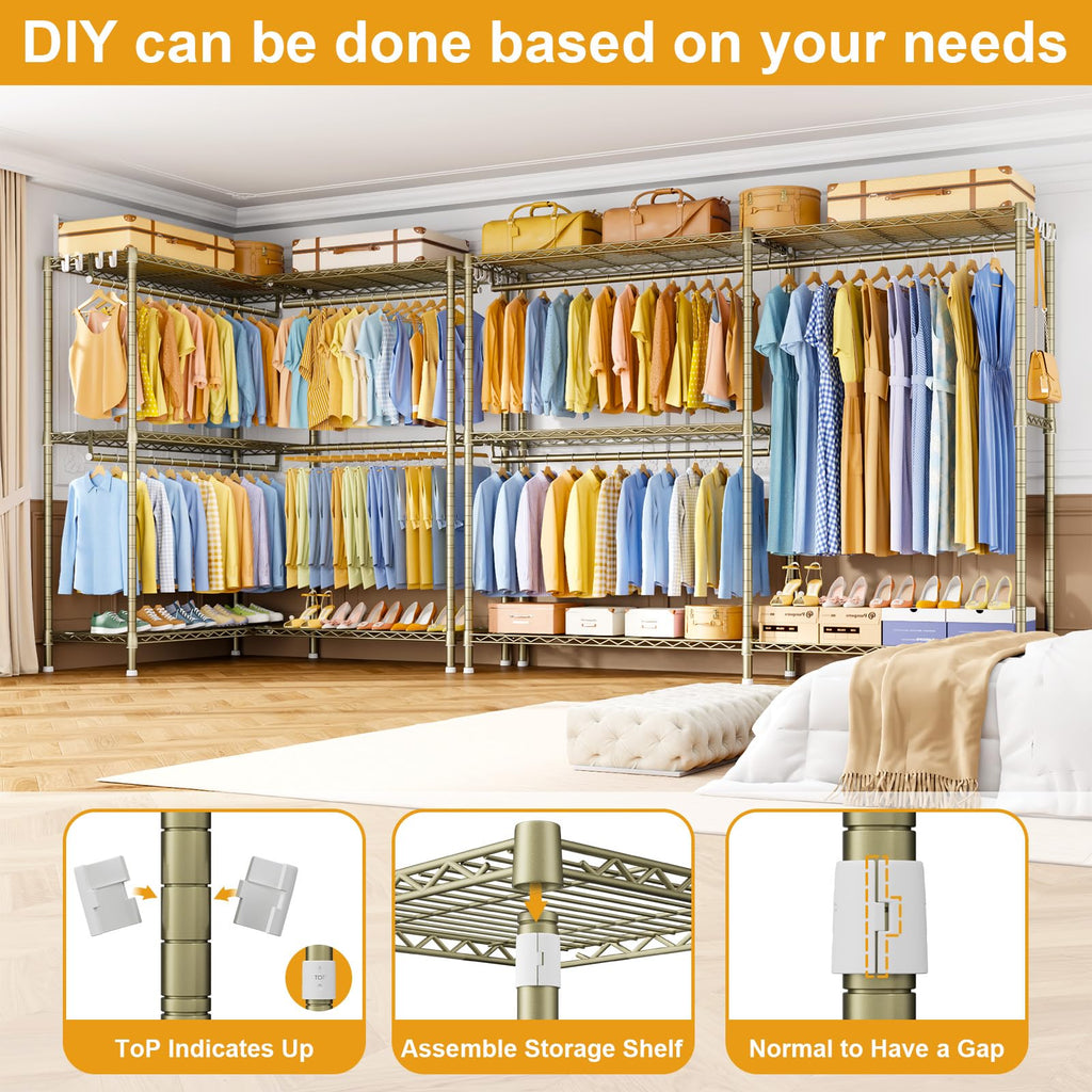 E15 Pro Garment Rack L Shaped Clothes Rack for Corner,Freestanding Clothing Racks for Hanging Clothes,Heavy Duty