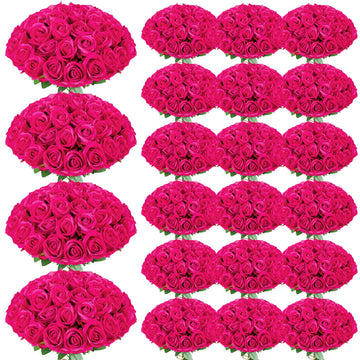 150 Pcs Artificial Roses Long Stem Silk Flowers Hot Pink