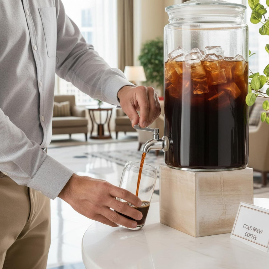 2 Gallon Glass Drink Dispenser with Spout for Parties - Tall Airtight Mason Style Beverage Serveware Stand with Metal
