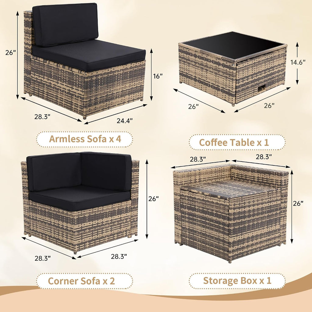 8 Piece Patio Furniture Set, Outdoor Modular Conversation Set | UV Treated Wickers, Machine Washable Cushions, Seats